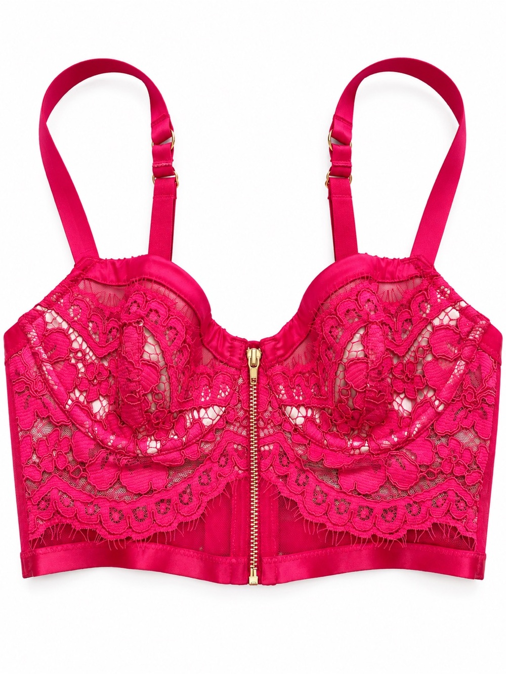 Victoria’s Secret Pink Lace Front Zip Bustier Corset Top Bra 34B